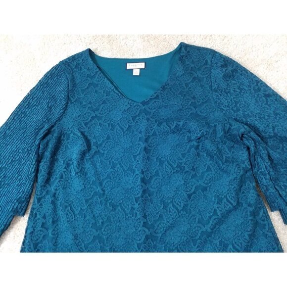 Charter Club Woman~Plus Size 0X~Teal Tiered-Sleeve Lace Deep Pine Blouse NWT$89 - Picture 7 of 9